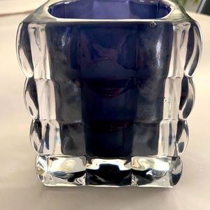 Deco Black Glass Candle Holder 4” high EUC